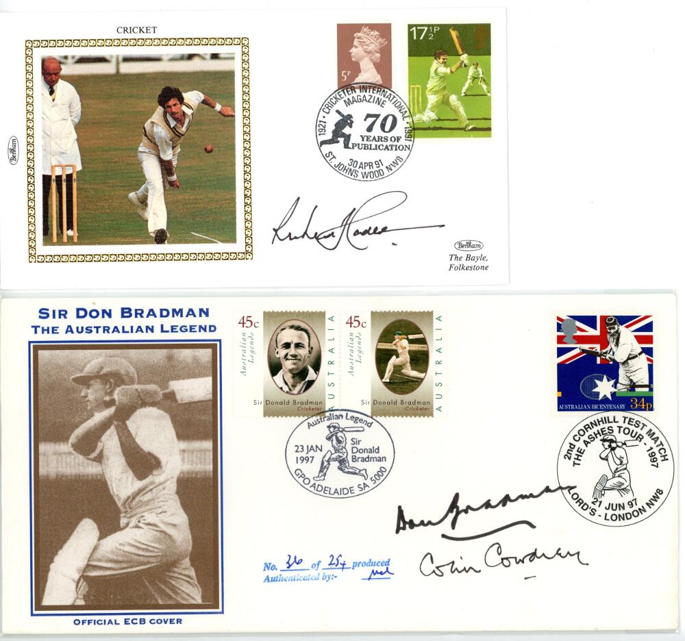 Don Bradman. Cricket first day covers. Selection of nine first day covers, each signed by one or