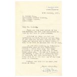 Percy George Herbert Fender. Sussex, Surrey & England 1910-1935. Single page typed letter