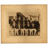 Leicestershire C.C.C. 1928. Official sepia photograph of the 1928 Leicestershire team seated and