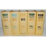 Wisden Cricketers' Almanack 1970, 1971, 1972, 1973 and 1974. Original hardbacks with dustwrappers.