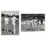 Don Bradman 1962/63. Last competitive match. Four original mono press photographs featuring