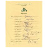 Australia tour to Pakistan 1980. Official autograph sheet fully signed by all seventeen members of