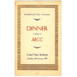 M.C.C. tour of South Africa 1948/49. 'Dinner in Honour of M.C.C.' Official menu held by the