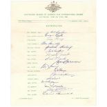 Australia tour to England 1964. Official autograph sheet fully signed in ink by all seventeen