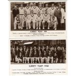 Surrey teams 1954 and 1958. Two original mono real photograph postcards of the 1954 and 1958 teams