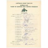 'Australia World Cup Tour to Canada and United Kingdom' 1975. Official autograph sheet fully