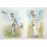 Hedley Verity and Johnny Wardle, Yorkshire & England. Large individual original watercolour