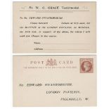 W.G. Grace Testimonial 1879. Pre-paid postcard addressed to Mr. Edward Swanborough at London