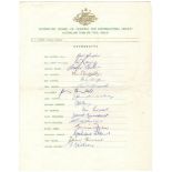 Australia tour to South Africa 1966/67. Official autograph sheet fully signed in ink by all