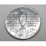 The Ashes Test series 1928/29. Aluminium medallion by J.R. Gaunt & Sons Ltd of Birmingham. With