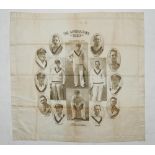 'The Australians 1930'. Linen handkerchief with printed images of the Australian players with