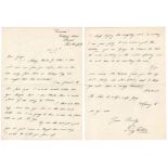 Percy Holmes. Yorkshire & England 1913-1933. Original two page letter in Holmes' neat hand to '