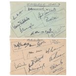 M.C.C. tour to Australia 1946/47. Two album pages nicely signed in ink by all seventeen playing
