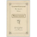 'Cricket Carnival. West Australia v Victoria' 1922. Pre-match souvenir brochure for the match played