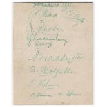 Yorkshire C.C.C. 1921. Trimmed page laid to card signed in green ink by ten members of the Yorkshire