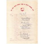 West Indies tour to England 1976. Official autograph sheet fully signed by all nineteen members of