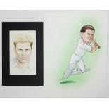 Shane Warne. Australia. Original watercolour artwork portrait painting of Warne, head and shoulders,