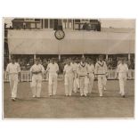 England v South Africa 1929. Original sepia press photograph of the South Africa team walking on