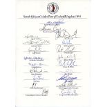 South Africa 1994 and 1998. Official autograph sheets for the tours of England, both fully signed by