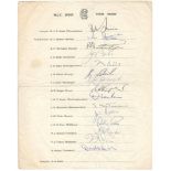 M.C.C. tour to India 1963/64. Official autograph sheet signed in ink by all fifteen playing