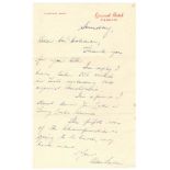 Alec Victor Bedser. Surrey & England 1939-1960. One page handwritten letter from Bedser on 'Grand