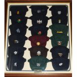 'The County Caps'. Large and impressive frame containing the replica caps of all eighteen county