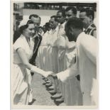 West Indies cricket 1954/55. Official mono press photograph of Princess Margaret being presented