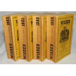 Wisden Cricketers' Almanack 1959, 1960, 1961 and 1962. Original limp cloth covers. Some bowing to