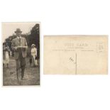 Don Bradman early 1930s. Original mono real candid photograph postcard of a smiling Bradman standing