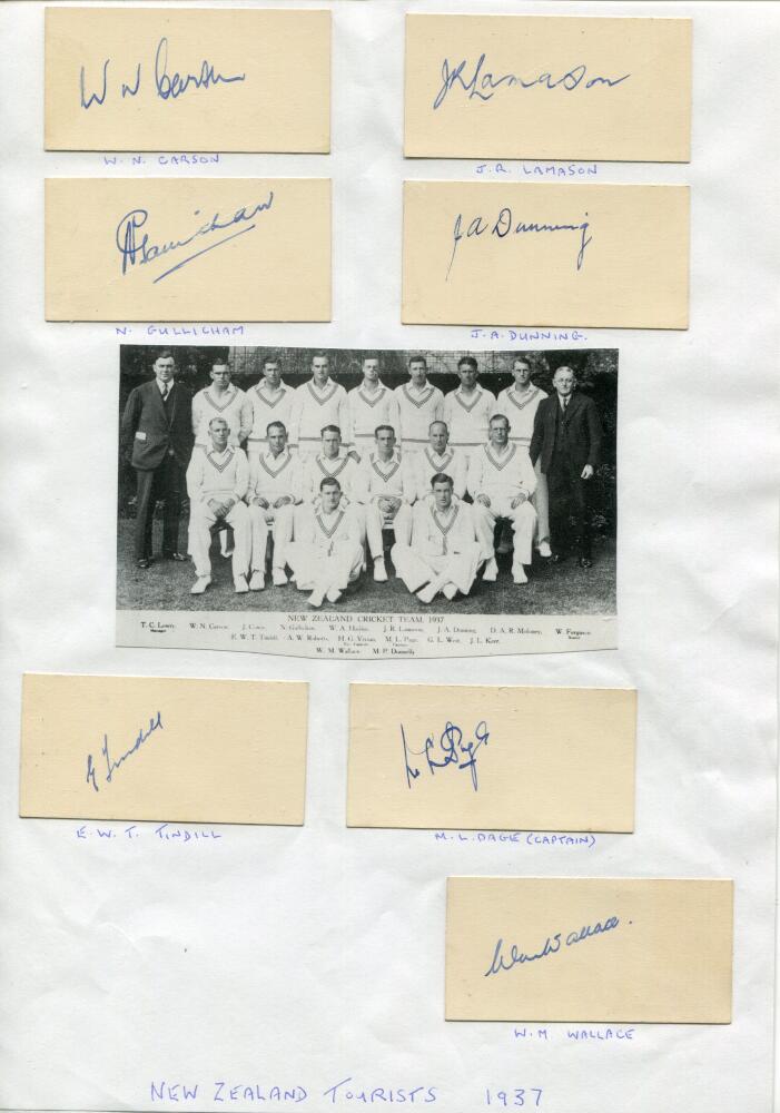 New Zealand tour to England 1937. Seven excellent signatures in ink of members of the New Zealand