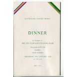 England tour of Australia 1978/79. Official menu for the Dinner in honour of the England touring