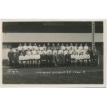 Tottenham Hotspur 1924/25. Mono real photograph postcard of the team and officials, standing and