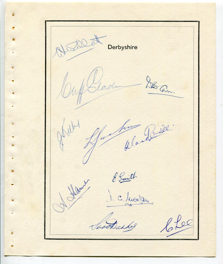 Derbyshire 1954. Page with printed title and border, very nicely signed in ink by eleven members