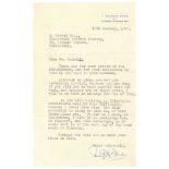 Percy George Herbert Fender. Sussex, Surrey & England 1910-1935. Single page typed letter