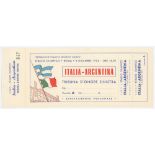 Italy v Argentina 1954. Official unused ticket for the International match played at the Olympic