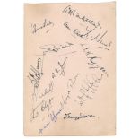 Glamorgan C.C.C. 1947. Album page signed in ink by fourteen members of the Glamorgan team.
