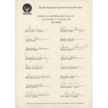 West Indies. World Youth Cup 1988. Official South Australia Cricket Association autograph sheet of