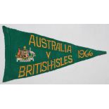 Rugby Union. Australia v British Isles (Lions) 1966. Original linesman's flag/ pennant from the Test
