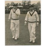 Australia tour to England 1948. Original mono press photograph of Don Bradman and Lindsay Hassett