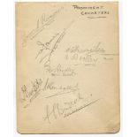 'Prominent Cricketers' c.1930s. Large album page nicely signed in pencil. Eight signatures including
