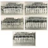 Scarborough Cricket Festival 1957. Five original mono real photograph plain back postcards of teams,