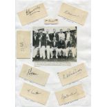 Lancashire C.C.C. 1933. Eight excellent signatures in ink of members of the 1933 Lancashire team,