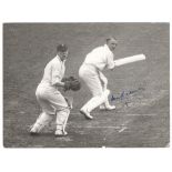 Don Bradman 1930. Original mono press photograph of Bradman in batting action in the tour match,