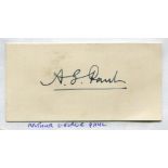 Arthur George Paul. Lancashire 1889-1900. Excellent ink signature of Paul on small card laid down to