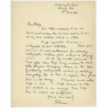 Gerald Vyvyan Pearse. Natal & Oxford University 1910-1927. Single page handwritten letter dated 23rd