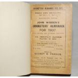 Wisden Cricketers' Almanack 1907 and 1910. 44th & 47th editions. Both bound in dark brown boards,