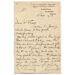 Richard Everard Webster, 1st Viscount Alverstone 1842-1915. Single page handwritten letter dated