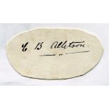 Edwin Boaler Alletson. Nottinghamshire 1906-1914. Excellent ink signature of Alletson on paper