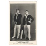 Denis Compton and Bill Edrich. Surrey & England. Original mono real photograph plain back postcard