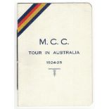 Herbert Sutcliffe. M.C.C. tour of Australia 1924/25. Official players' itinerary for the tour, the